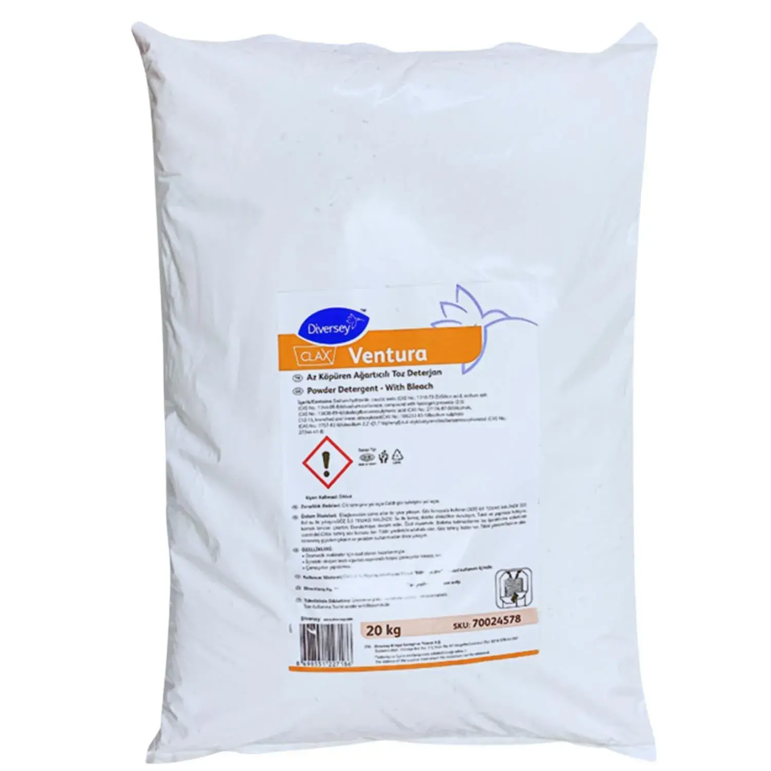Diversey Clax Ventura Az Köpüren Ağartıcılı Toz Çamaşır Deterjanı 20 Kg