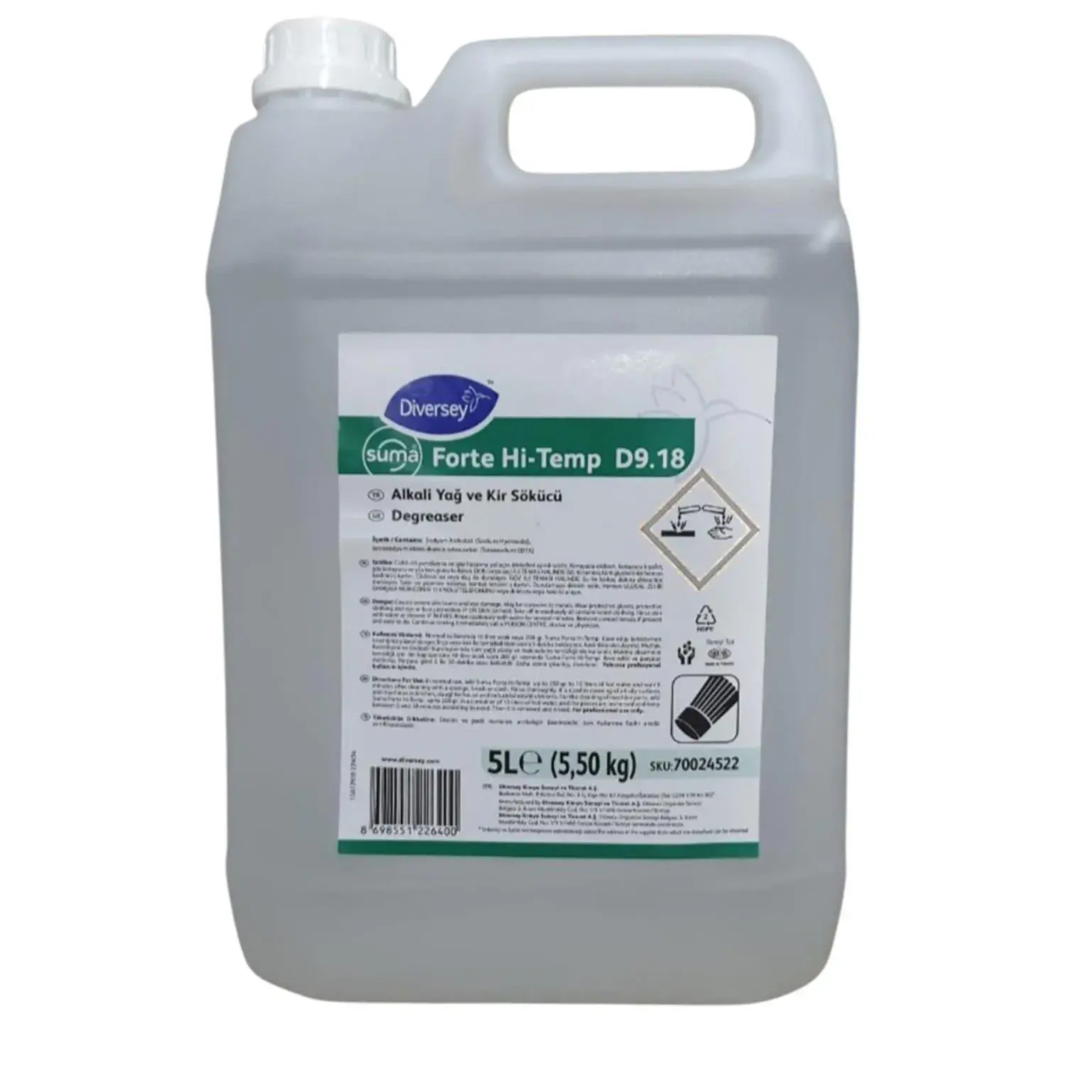 Diversey Suma Forte Hi-Temp D9.18 Alkali Kir ve Yağ Çözücü 5 Lt